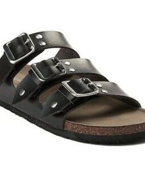 Madden Girl Black Triple-Buckle Cork Footbed Sandal